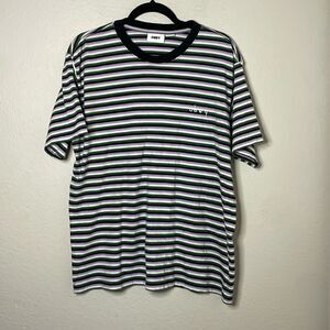 Obey Men's Striped Knit T-Shirt Size L Shepard Fairey Tribute Streetwear Skater